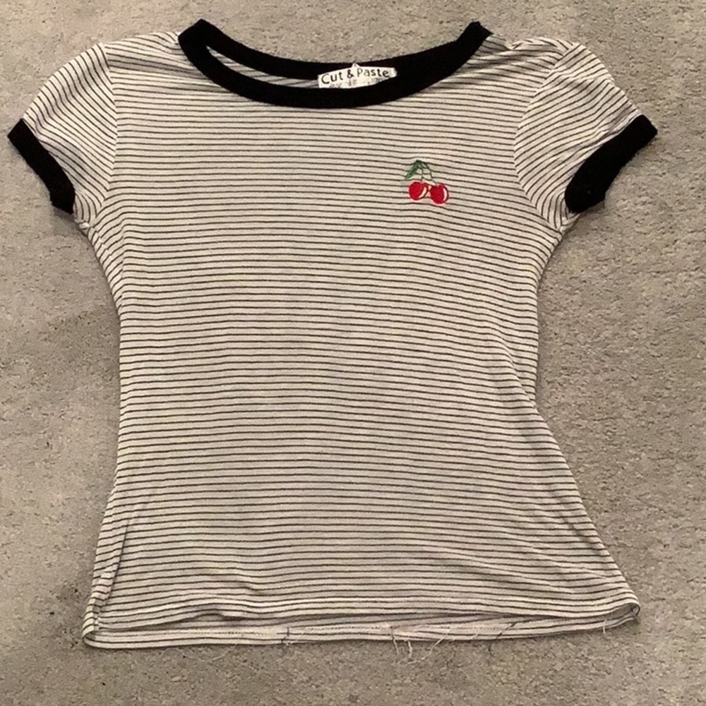 Cut and paste striped black and white shirt